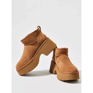 UGG Classic Ultra Mini New Heights Platform Boot Chestnut Suede Womens 9 NWB